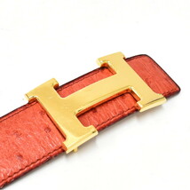 1円 ◎美品 HERMES エルメス Hバックル コンスタンス ベルト オーストリッチ □B刻印 レザー レッド ゴールド金具◎E.Cii.Gt-12_画像6