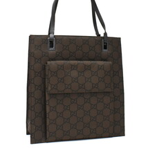 1円 ◆極美品 GUCCI グッチ トートバッグ ハンドバッグ 002・1008 GGナイロン レザー ブラウン◆E.Csig.oT-08_画像1