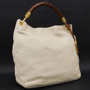 1円 ■ 美品 マイケルコース トートバッグ ホワイト系 レザー お出かけ お買い物 MICHAEL KORS ■E.Bssl.tI-26