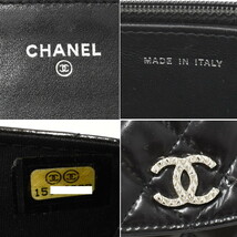 1円 ◎美品 CHANEL シャネル チェーンショルダーバッグ チェーンウォレット マトラッセ ココマーク エナメル ブラック◎E.Cgig.oR-12_画像9