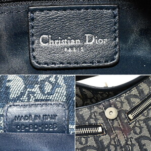 1円 ◎美品 Christian Dior クリスチャンディオール セミショルダーバッグ トロッター柄 キャンバス レザー ネイビー◎E.Cemm.lA-12の画像9