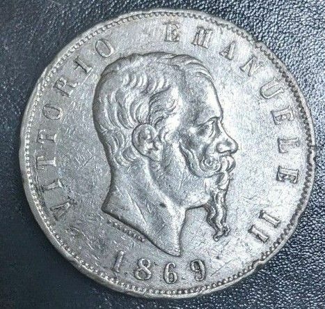 1869 5リラ　 古銭 大型銀貨 貿易銀 古錢 銀貨 硬貨 アンティーク