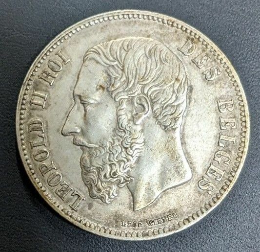 ベルギー レオポルド2世 5フラン大型銀貨（1871） 硬貨 銀貨 外国コイン コレクション アンティーク コイン 外国古銭 