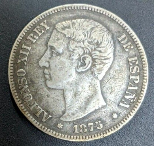 スペイン王国　アルフォンソ12世　5セペタ銀貨(1875年) 大型銀貨 銀貨 古銭 貨幣 硬貨