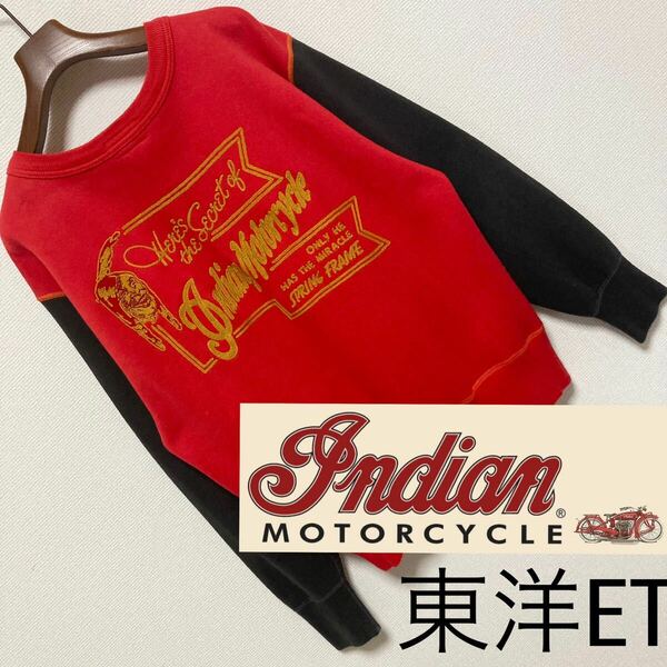 良品■INDIAN MOTORCYCLE 東洋エンター■チェーン刺繍 スウェット M 赤 レッド グレー ワッペン Vガゼット インディアン モーターサイクル