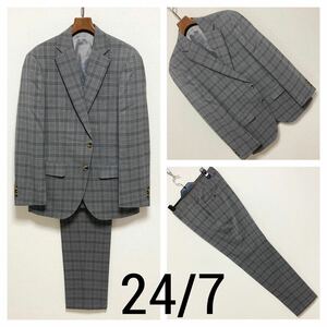 美品■24/7 TWENTY FOUR SEVEN■チェックスーツ セットアップ A5 グレー シングル 背抜き裏地 テーラード 洋服の青山 春夏秋