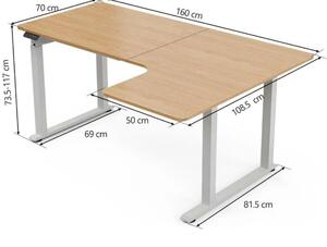 幅160 × 奥行70/108.5 cm 四本足 L字 電動 昇降式 デスク右L