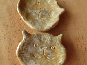 ◆作家物 猫 ねこ CAT レスト 箸置き 豆皿 新品 2点 やや難あり◆