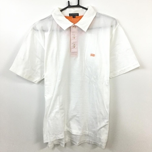 Rosasen ロサーセン 半袖ポロシャツ 白×オレンジ シンプル 前立てオレンジ メンズ S ゴルフウェア