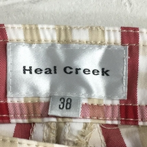 【美品】Heal Creek ヒールクリーク パンツ ベージュ×レッド チェック柄 総柄 ドッグ刺しゅう レディース 38(S) ゴルフウェア_画像4