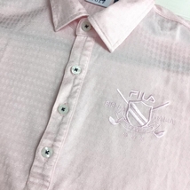 FILA GOLF フィラゴルフ 半袖ポロシャツ ライトピンク 総柄織り生地 ロゴ刺しゅう メンズ L ゴルフウェア_画像3