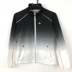 adidas アディダス ジャケットブルゾン 黒×白 グラデーション ストレッチ パイピング レディース S/P ゴルフウェア