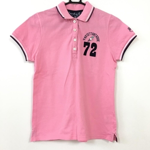 パーセッタンタドゥエ パーセッタンタドゥエ 半袖ポロシャツ ピンク×ネイビー フロッキーロゴ コットン100％ レディース S ゴルフウェア