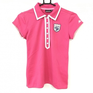 [ прекрасный товар ]Kappa Kappa рубашка-поло с коротким рукавом розовый × белый трубчатая обводка нашивка женский M Golf одежда 
