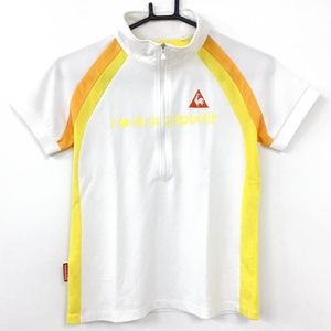 le coq sportif ルコック 半袖ハイネックシャツ 白×イエロー サイドメッシュ ハーフジップ レディース M ゴルフウェア