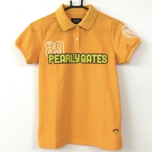 PEARLY GATES パーリーゲイツ 半袖ポロシャツ オレンジ×白 ニコちゃん スマイル 襟裏ボーダー レディース 0(S) ゴルフウェア_画像1
