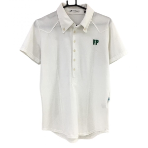 フェアリーパウダー 半袖ポロシャツ 白×グリーン ボタンダウン ラインストーン メンズ M ゴルフウェア FAIRY POWDER
