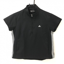 アディダス 半袖ハイネックシャツ 黒×白 ハーフジップ サイドライン レディース M/M ゴルフウェア adidas_画像1