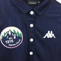 【超美品】Kappa カッパ 長袖ポロシャツ ネイビー×白 地模様 ワッペン レディース M ゴルフウェア_画像3