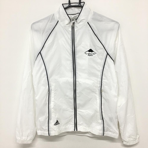 【美品】アディダス ジャケットブルゾン 白×黒 黒ライン 裏地メッシュ CLIMAPROOF レディース S ゴルフウェア adidas