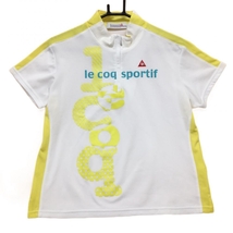 ルコック 半袖ハイネックシャツ 白×イエロー ハーフジップ フロントビッグロゴ レディース L ゴルフウェア le coq sportif_画像1