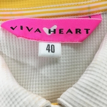 ビバハート 半袖ポロシャツ 白×イエロー 襟ハート刺しゅう レディース M ゴルフウェア VIVA HEART_画像3