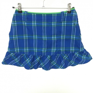 【超美品】ビバハート スカート ブルー×グリーン チェック フリル 内側インナーパンツ レディース 38 ゴルフウェア VIVA HEART