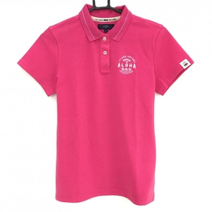 【超美品】キャロウェイ 半袖ポロシャツ ピンク 襟透かし編み ALOHA レディース M ゴルフウェア Callaway