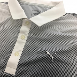 プーマ 半袖ポロシャツ 白×黒 細ストライプ 一部チェック柄 DRYCELL メンズ M ゴルフウェア PUMAの画像3