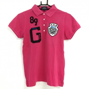 パーリーゲイツ 半袖ポロシャツ ピンク×黒 フェルトワッペン レディース 0(S) ゴルフウェア PEARLY GATES