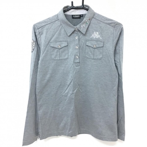  Kappa рубашка-поло с длинным рукавом светло-серый стрейч . карман стразы женский L Golf одежда Kappa
