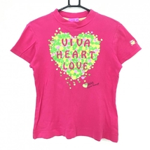 【美品】ビバハート 半袖Tシャツ ピンク ハートプリント レディース 42 ゴルフウェア VIVA HEART_画像1