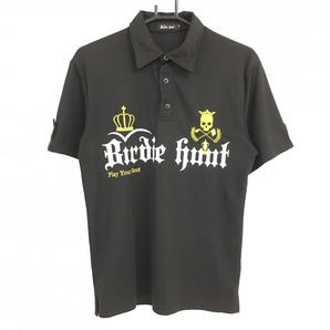 バーディーハント 半袖ポロシャツ 黒×白 スカル ビッグロゴプリント メンズ M ゴルフウェア Birdie huntの画像1