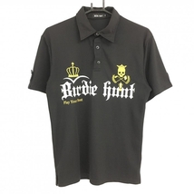 バーディーハント 半袖ポロシャツ 黒×白 スカル ビッグロゴプリント メンズ M ゴルフウェア Birdie hunt_画像1