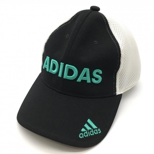 【美品】アディダス メッシュキャップ 黒×白 ビッグロゴ フリー(57～59cm) ゴルフウェア adidas