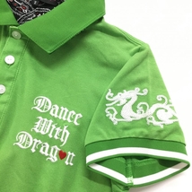 【超美品】ダンスウィズドラゴン 半袖ポロシャツ ライトグリーン 袖スパンコールロゴ白 レディース 2(M) ゴルフウェア Dance With Dragon_画像3