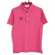 カッターアンドバック 半袖ポロシャツ ピンク 総柄織生地 ボタンダウン メンズ M ゴルフウェア CUTTER＆BUCK_画像1