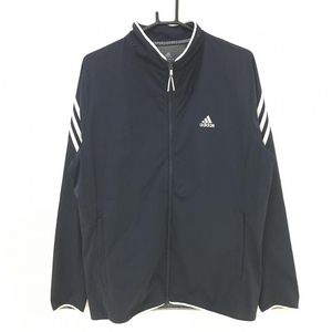 【超美品】アディダス ジャケットブルゾン ネイビー×シルバー 肩3ライン WINDRDY メンズ O ゴルフウェア adidas