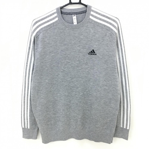 【超美品】アディダス セーター グレー×白 袖3ライン メンズ L ゴルフウェア adidas