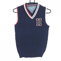 【美品】トミーヒルフィガー ベスト ネイビー×白 ロゴワッペン Vネック レディース M ゴルフウェア Tommy Hilfiger Golf_画像1