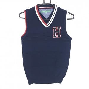 【美品】トミーヒルフィガー ベスト ネイビー×白 ロゴワッペン Vネック レディース M ゴルフウェア Tommy Hilfiger Golf