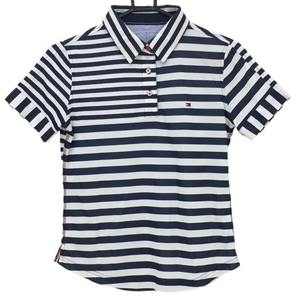 トミーヒルフィガー 半袖ポロシャツ ネイビー×白 ボーダー 総柄 レディース M ゴルフウェア Tommy Hilfiger Golf