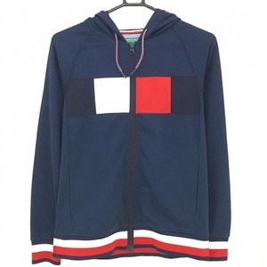 トミーヒルフィガー ジップパーカー ネイビー×レッド バックフロッキープリント レディース M ゴルフウェア Tommy Hilfiger Golf