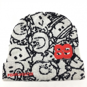 【超美品】パーリーゲイツ×MR.MEN LITTLE MISS ニット帽 黒×白 総柄 FR ゴルフウェア PEARLY GATES