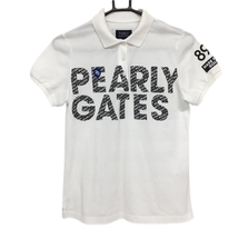 【美品】パーリーゲイツ 半袖ポロシャツ 白×黒 ロゴ文字総柄 レディース 1(M) ゴルフウェア PEARLY GATES_画像1