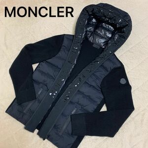 【希少モデル】MONCLER モンクレール ハイブリッドダウンニット レタリング フード パーカー ブラック 黒 Sサイズ