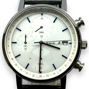 ■稼働品　agnes b. アニエスベー VR43-KNG0　ソーラー腕時計　クロノグラフ　白文字盤　ラウンド デイト　メンズ腕時計