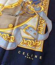 CELINE セリーヌ シルク スカーフ 総柄 ネイビー 送料250円（ma)_画像2