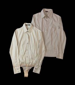 Theory theory 2 put on set long sleeve shirt blouse tops beige group stretch entering lady's 2 postage 250 jpy 