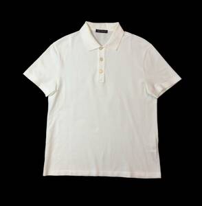 VERSACE Versace polo-shirt with short sleeves ITALY made cotton white Logo button men's S postage 250 jpy (ma)